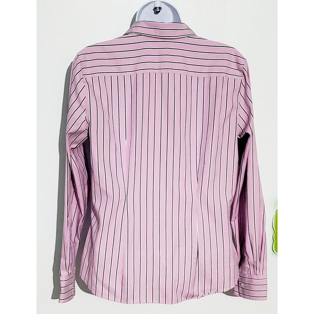 Lands End Women's Pink Striped Long Sleeve Button Up Shirt Size 10P Preppy Work - Picture 2 of 7